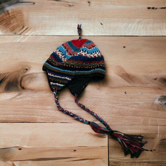 Lost Horizons Wool Floral Fair Isle Beanie Winter Hat Ear Flaps Women's One Size - Picture 1 of 9